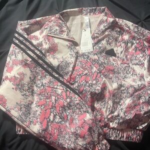 Adidas Abstract Pink and Black  Cropped Jacket